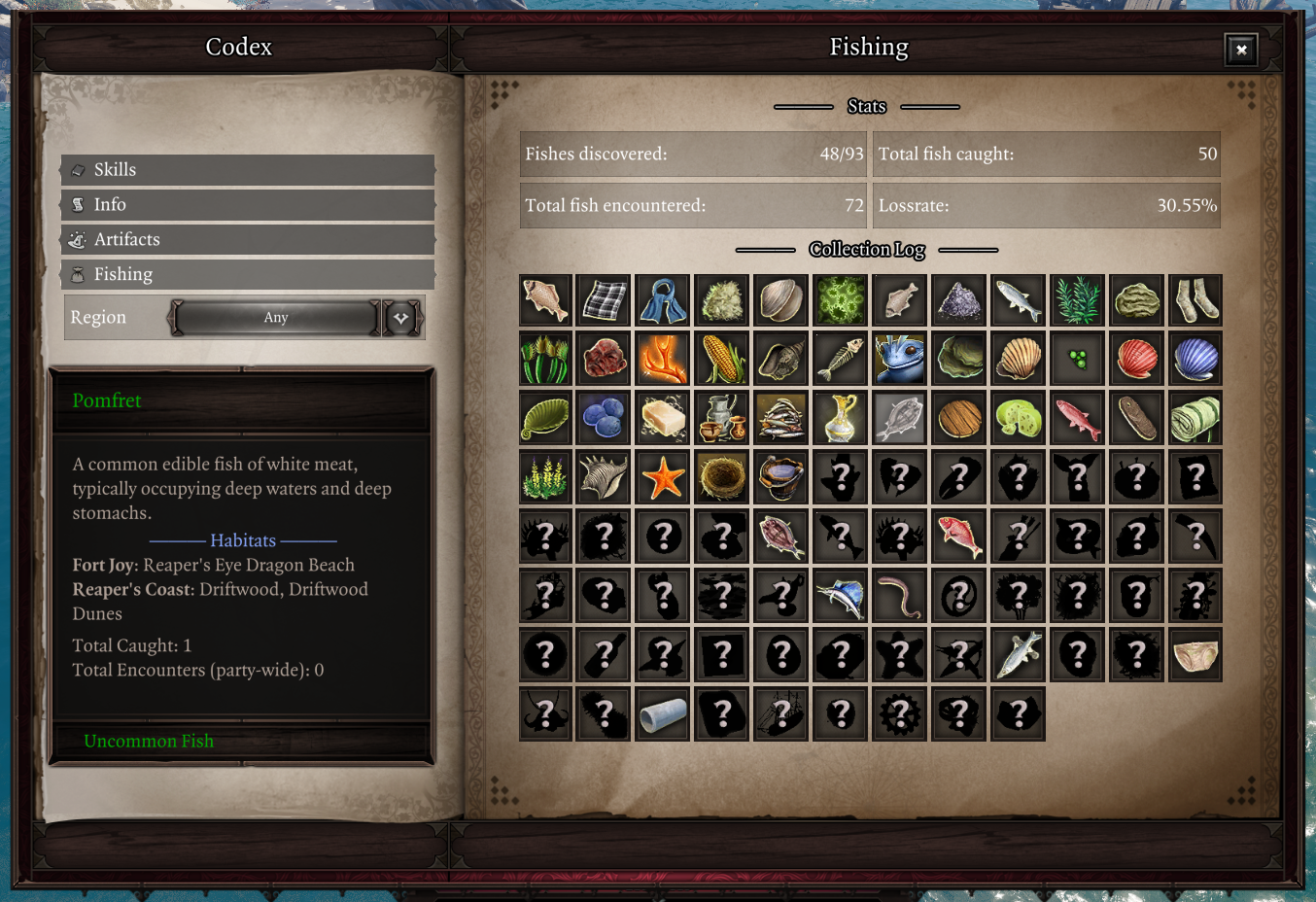 Fishing collection log.