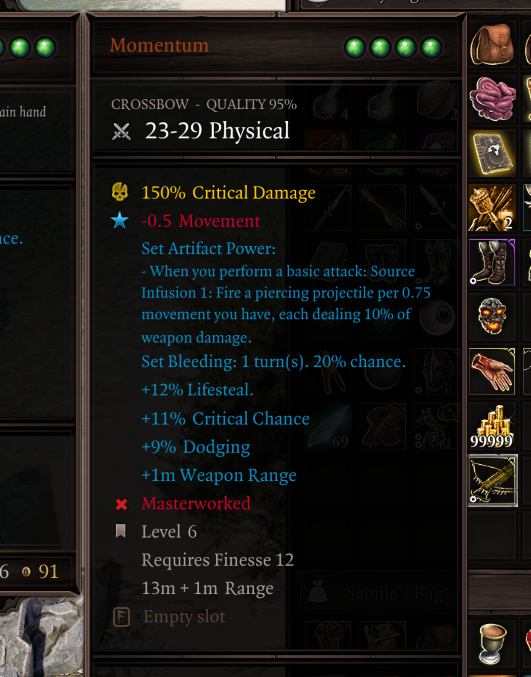 A weapon tooltip showing the changes.